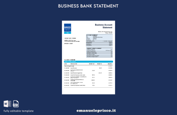 stile verificato Modello di estratto conto della società bancaria Bred in format